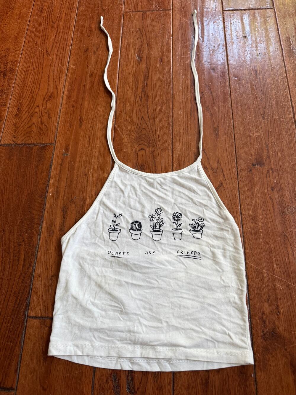 Brandy Melville White Plants are Friends Halter Shirt